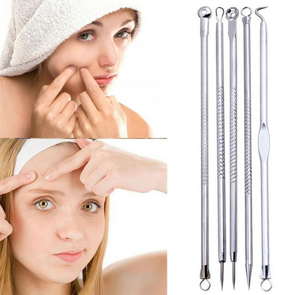 5 Pcs Pimple Comedone Extractor Remover Tool Set Glass Cuticle Pusher