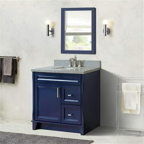 Bellaterra Home 400700-37L-BU-GYRC 37 in. Single Sink Vanity with Granite Top, Blue & Gray - Left Door & Center Sink