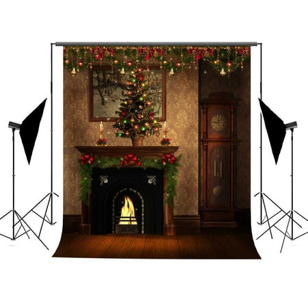 Image of Christmas Photography Backdrops 5x7ft Christmas Tree Stove Party Decoration Photo Background Studio Props