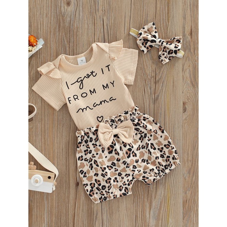 Bagilaanoe Baby Girl Outfit Short Sleeve Romper +Leopard/Sunflower