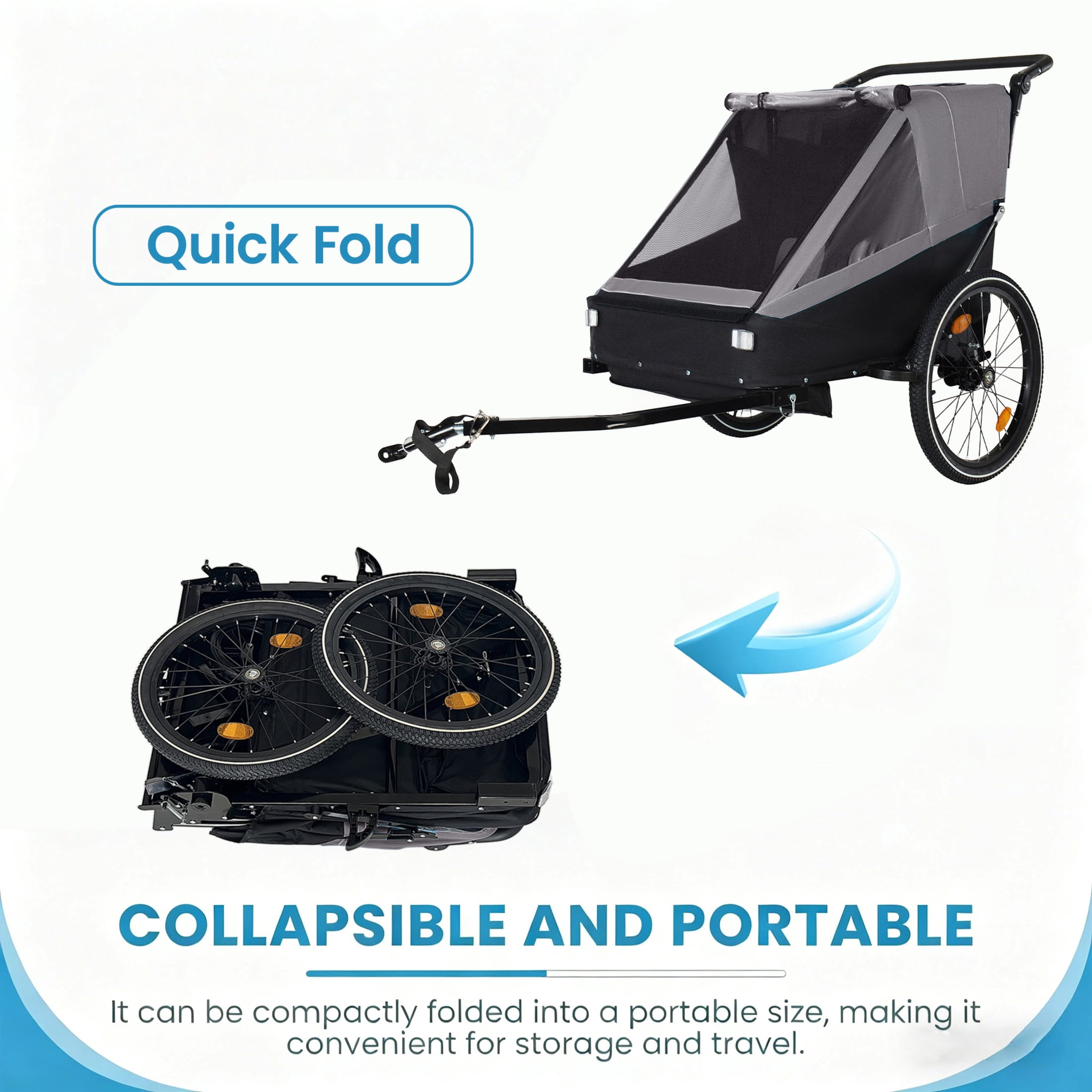 Noble House 2-in-1 Kids Bike Trailer & Jogging Stroller for 1 to 2 Children, Foldable Compact Storage Bags, Gray
