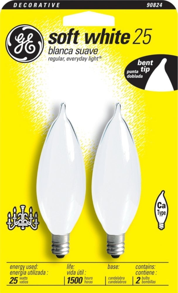 48407 25 Watt Candelabra Base Bent Tip Light Bulbs Frosted 2 Pack 48407 25 Watt Candelabra Base Bent Tip Light Bulbs Frosted 2 Pack Bulb By Ge Lighting Com