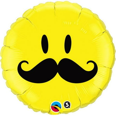 Smiley Face Foil Balloon - Mustache Smiley Face 18