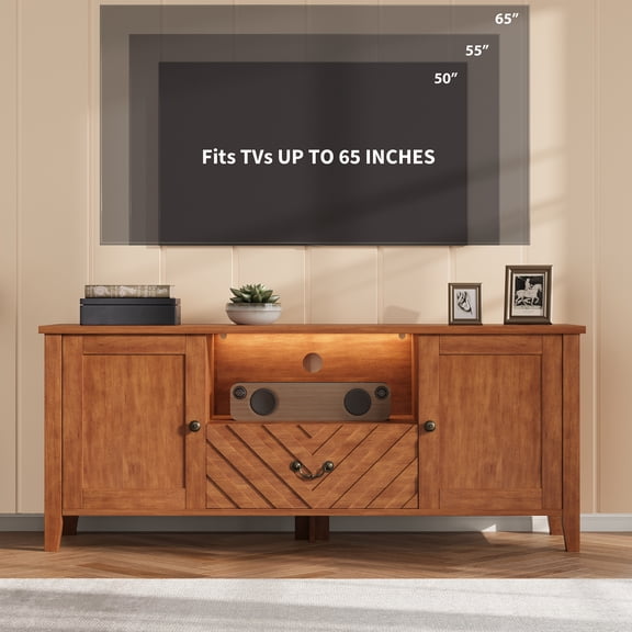 Modern Entertainment Center for 65 Inch Tv, TV Stand with Led Lights for Living Room, TV Console Table with 2 Storage and 1 Drawer, Television Stands,Retro v-Shaped TV Table for Bedroom