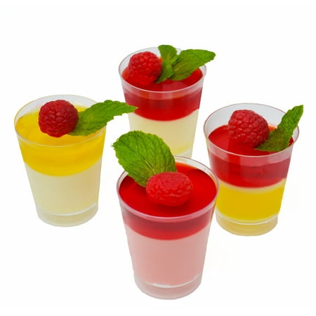 LORESO 24 x 2.0 Oz Mini Round Dessert Shooter Cup, Clear Plastic Disposable Cups for Serving Desserts and Appetizers , Elegant Mini Disposable Shooters for Parties, Weddings, Catering and