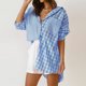 thumbnail image 5 of Camiseta De Gran Tamaño Camisa casual a cuadros para mujer Colorblock Camisa mezclada de algodón Blusas Traje de vacaciones Cgtredaw Azul S para Mujer, 5 of 7