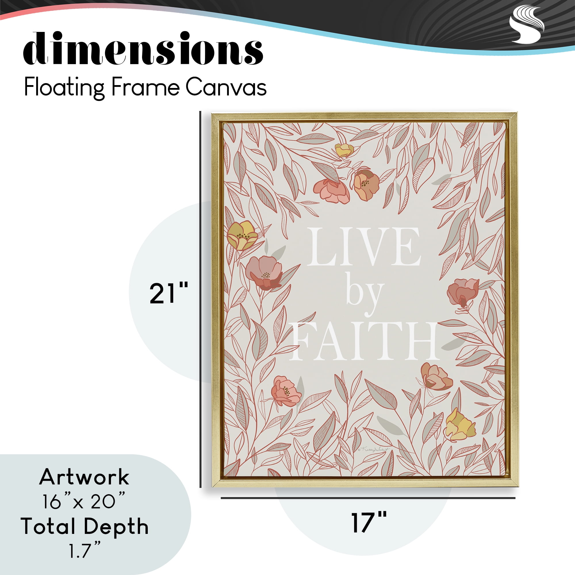 Live By Faith Rosy Florals Gold Framed Floater Canvas Wall Art, design by Kelley Talent