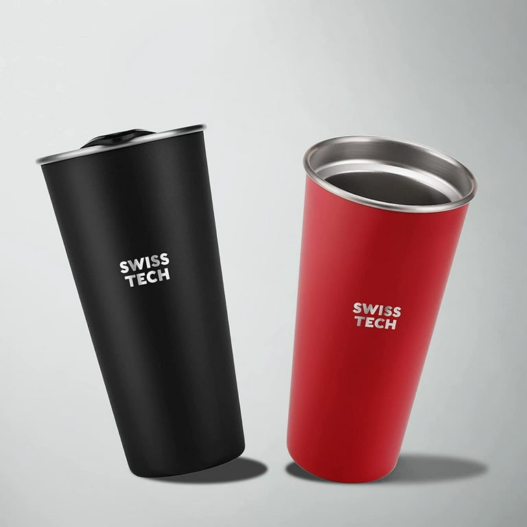 SWISS+TECH 16 oz Insulated Tumbler with Lid, 2 Pack Stainless Steel Cups, Double  Wall Pint Cup Glasses (Black & Red) 