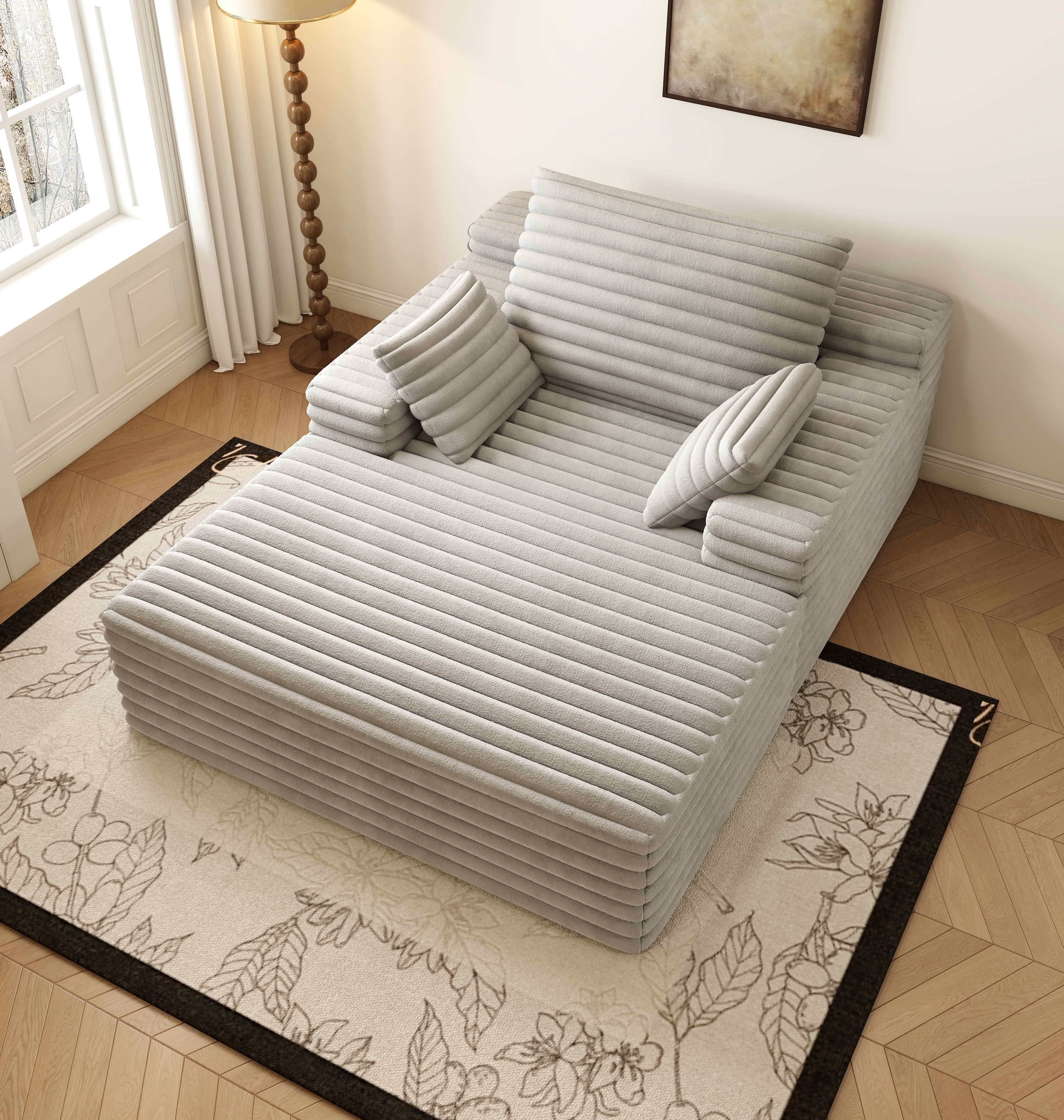 MAYEERTY Oversized Corduroy Chaise Lounge, 600lbs Capacity Indoor Lounge Chair, Ergonomic Accent Chair with Pillows for Living Room Bedroom, No Assembly Required