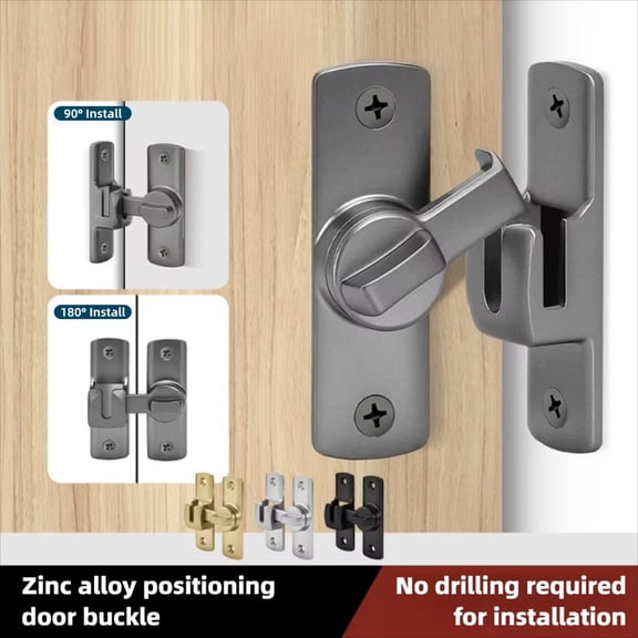 Barn Door Lock Hardware, 90/180 Degree Flip Gate Latch, Heavy-Duty Door Lock for Sliding Doors, Cabinet Window Bathroom Garden, No-Drill Installation Black