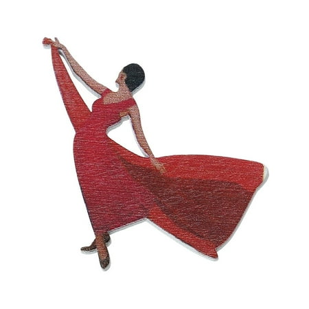 Sexy Sparkles 5 Pcs Wood Embellishments Women with Red Dress 5.1cm X