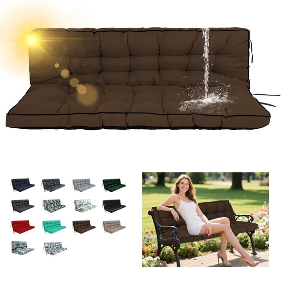 SDJPOI Outdoor Swing Cushions, Porch Swing Cushions 2-3 Seater Replacement with Backrest, Waterproof Thicken 4" Bench Cushion with Ties for Patio Porch Lawn and Garden