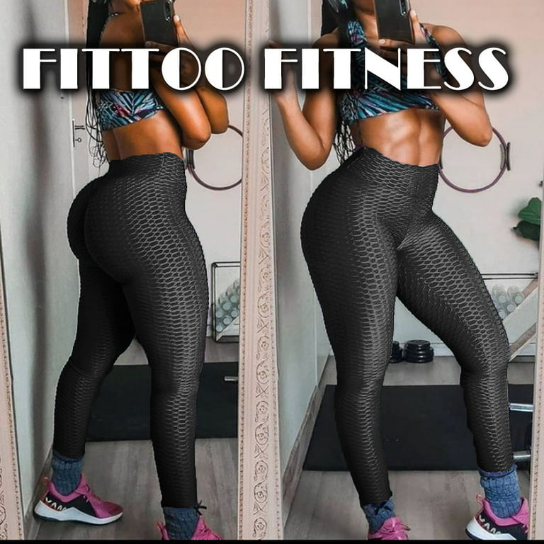 FITTOO Women's High Waist Back Ruched Pockets Leggings Butt Lift
