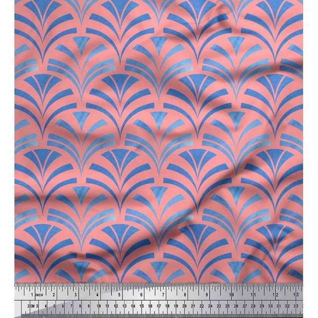 Soimoi polyester Crepe Fabric Scales Geometric Print Fabric by the Yard 42 Inch Wide