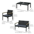 thumbnail image 4 of Outsunny 4 Pieces Wicker Patio Furniture Set with Cushions, Outdoor Rattan PE Rattan Conversation Set, Chairs and Loveseat with PS Board Armrests Decoration, Glass Top Table, Black, 4 of 9