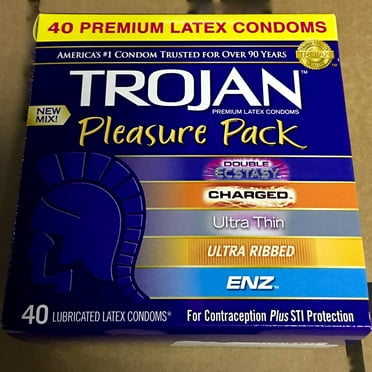 Trojan Pleasure Pack Premium Lubricated Latex Condoms, 40 Count (Fire & Ice)