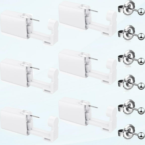 6-Piece Ear Piercing Gun Kit Disposable Nose Piercing Self-Ear Piercing Kit with Piercing Earrings Portable Piercing Kit Home Body Piercing Tool with Studs for Men Women (Bead Style, White)