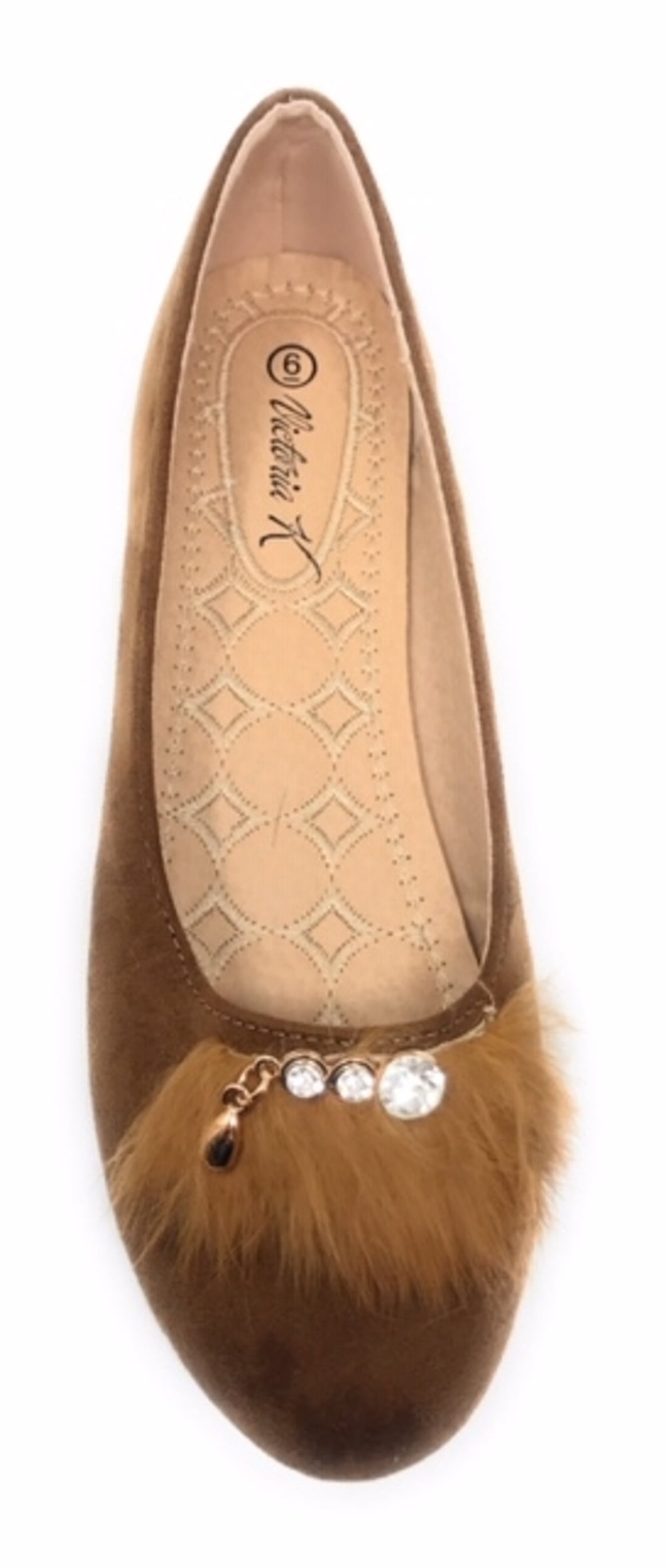 Victoria K Women's Faux Fur With Rhinestone Ballerina Flats