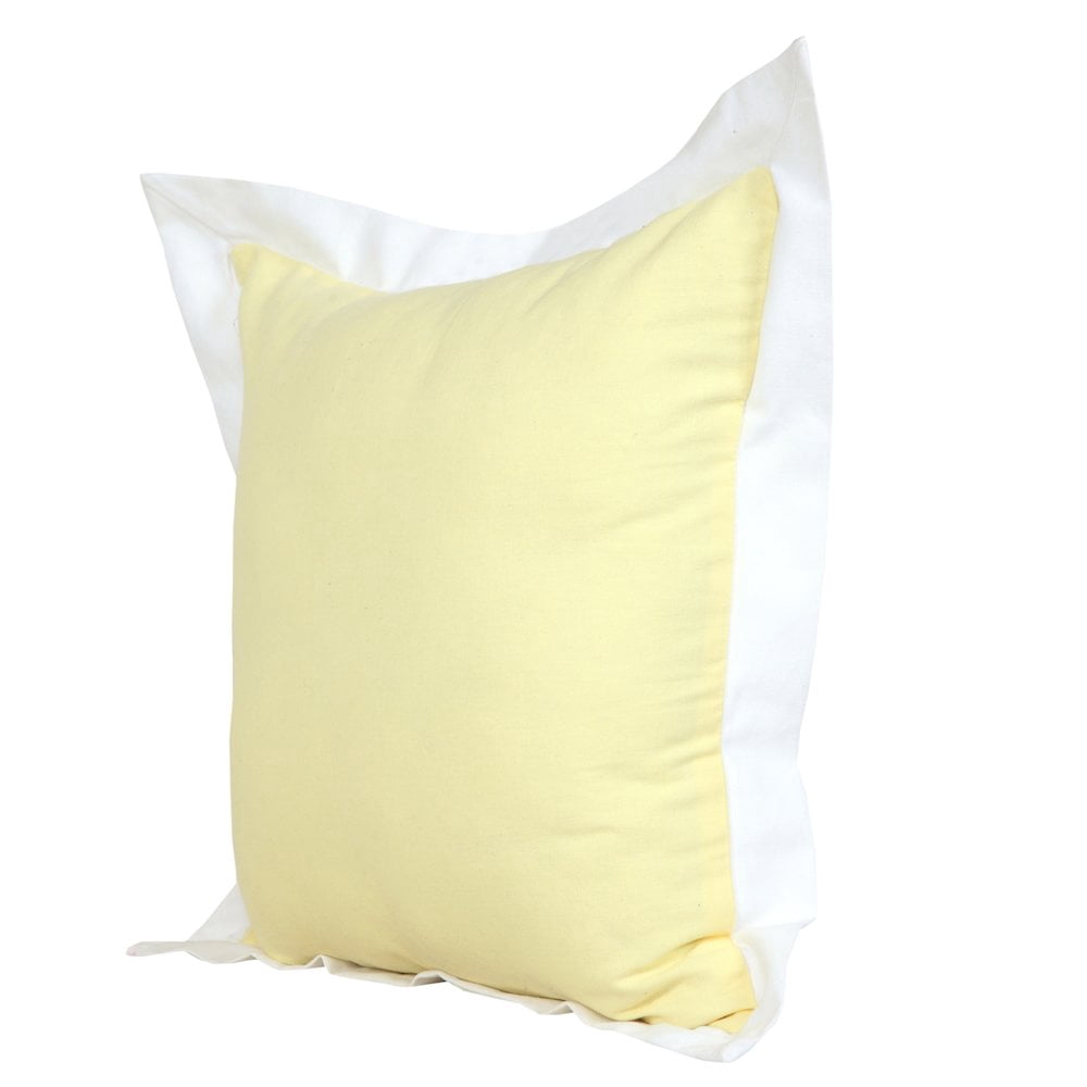 LR Home Ox Bay Hand-Woven Yellow/White Bordered All-Natural Cotton Pillow Cover