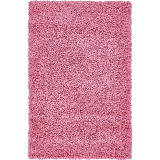 Unique Loom Solo Solid Shag Collection Area Modern Plush Rug Lush & Soft, 3' 3 x 5' 3 Rectangular, Bubblegum Pink