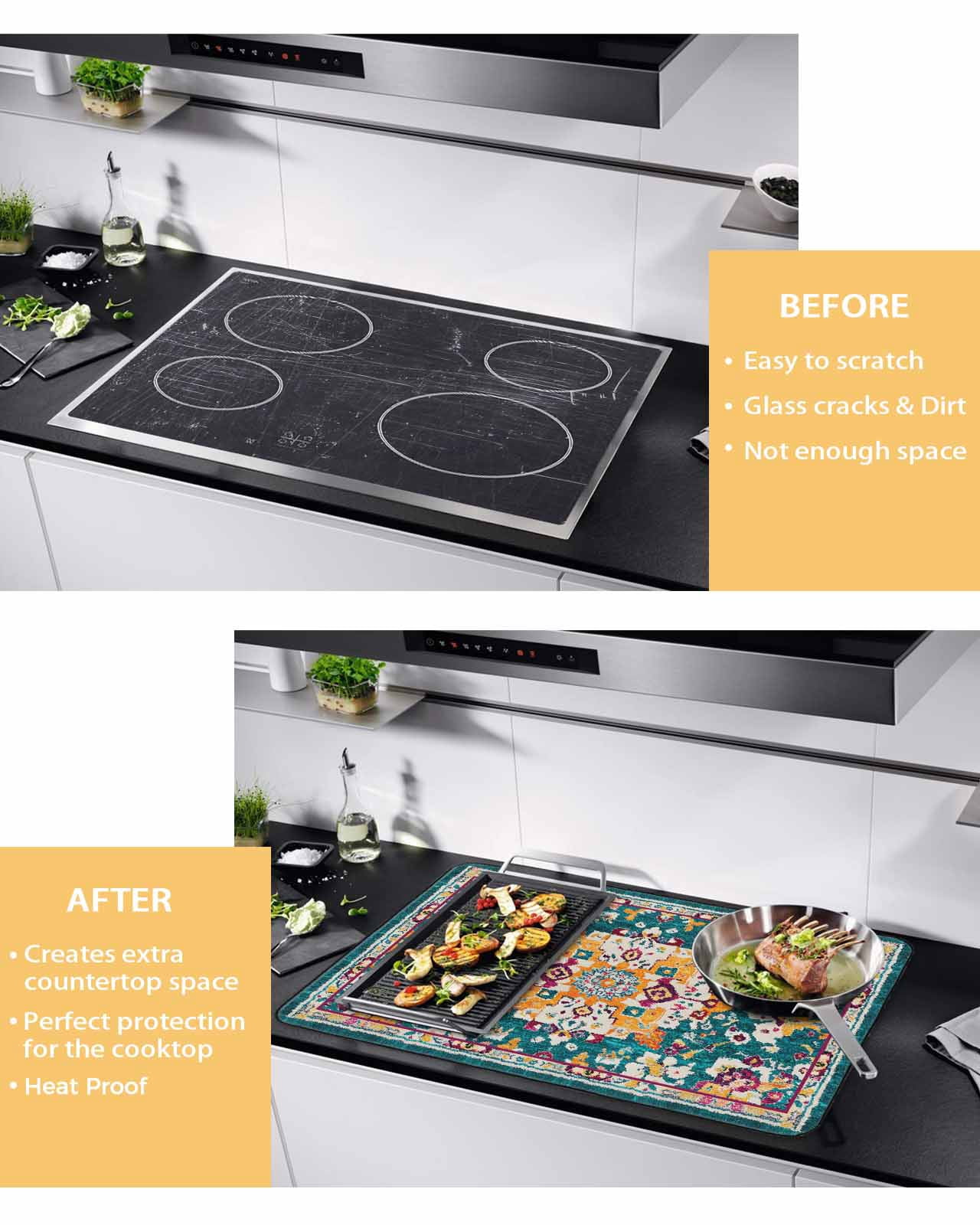 nqOlkjepod Large Induction Cooktop Protector Mat 36"x21", Vintage Southwest Stove Top Covers for Electric Stove, Boho Aztec Farmhouse Pattern Art Stove Burner Cover Mats, Glass Top Stove Cover