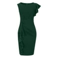 thumbnail image 4 of QUYUON Women's Ruched Bodycon Dress Business Casual Pencil Dress Retro Ruffle Style Slim Wedding Guest Office Work Dresses Cocktail Party Knee Length Dresses Evening Club Dress, 4 of 5