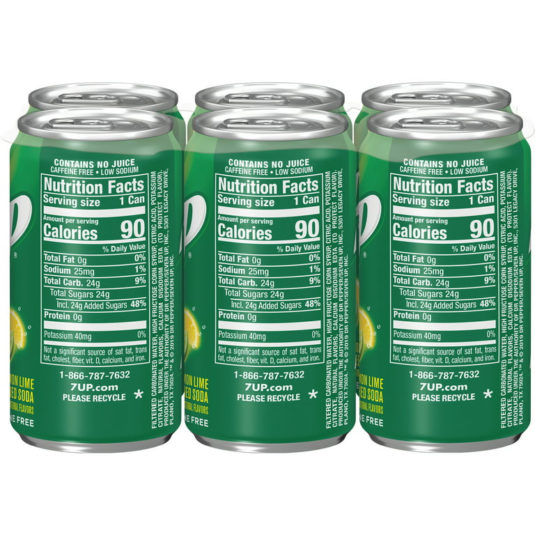 7UP Lemon Lime Soda Pop, 7.5 fl oz, 6 Pack Cans 