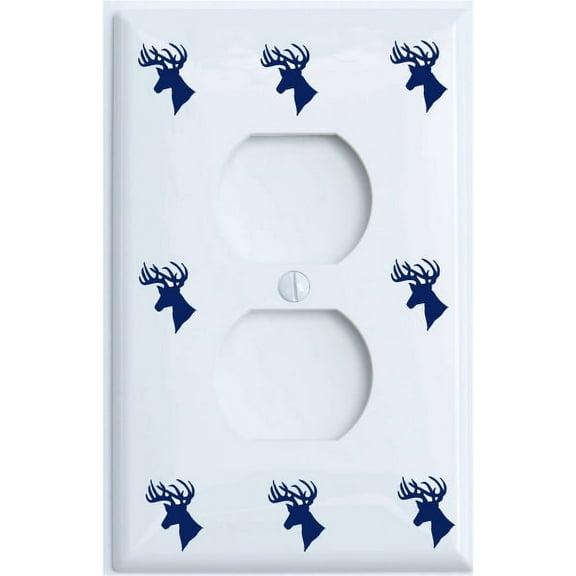 Navy Deer Print Light Switch Plate and Outlet Covers / Woodland Forest Animal Nursery Wall Decor (Outlet Cover)