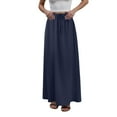 thumbnail image 5 of GEWSEY Flared Maxi Skirt with Back Slit - Elastic Waist Drawstring Long Flowy Ankle-Length Skirt (Navy, XL), 5 of 9
