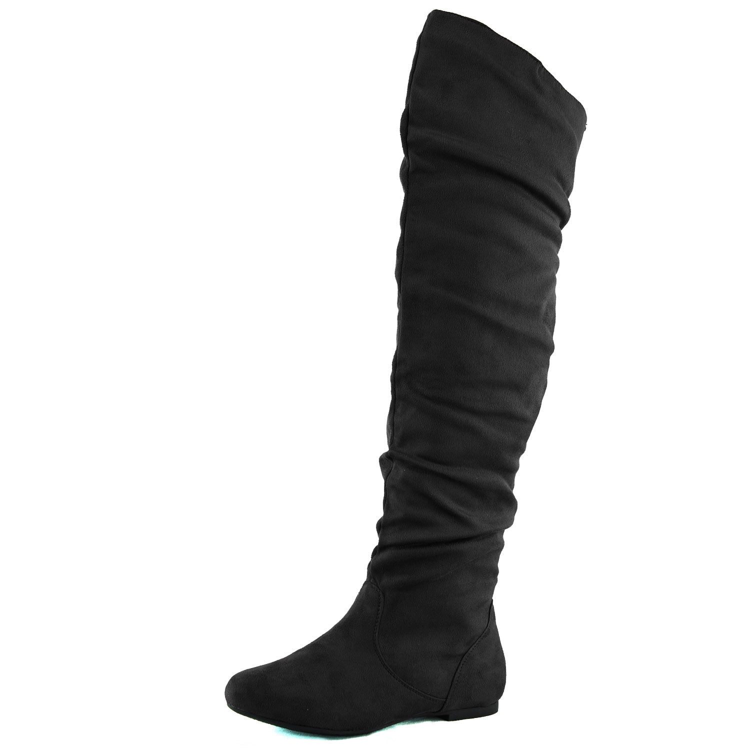flat heel thigh high boots black