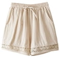 thumbnail image 4 of Bmisegm Summer Shorts for Women Lace Elastic Waist Tie Detail Wide Leg Casual Bottoms Womens Shorts White_003 L, 4 of 4