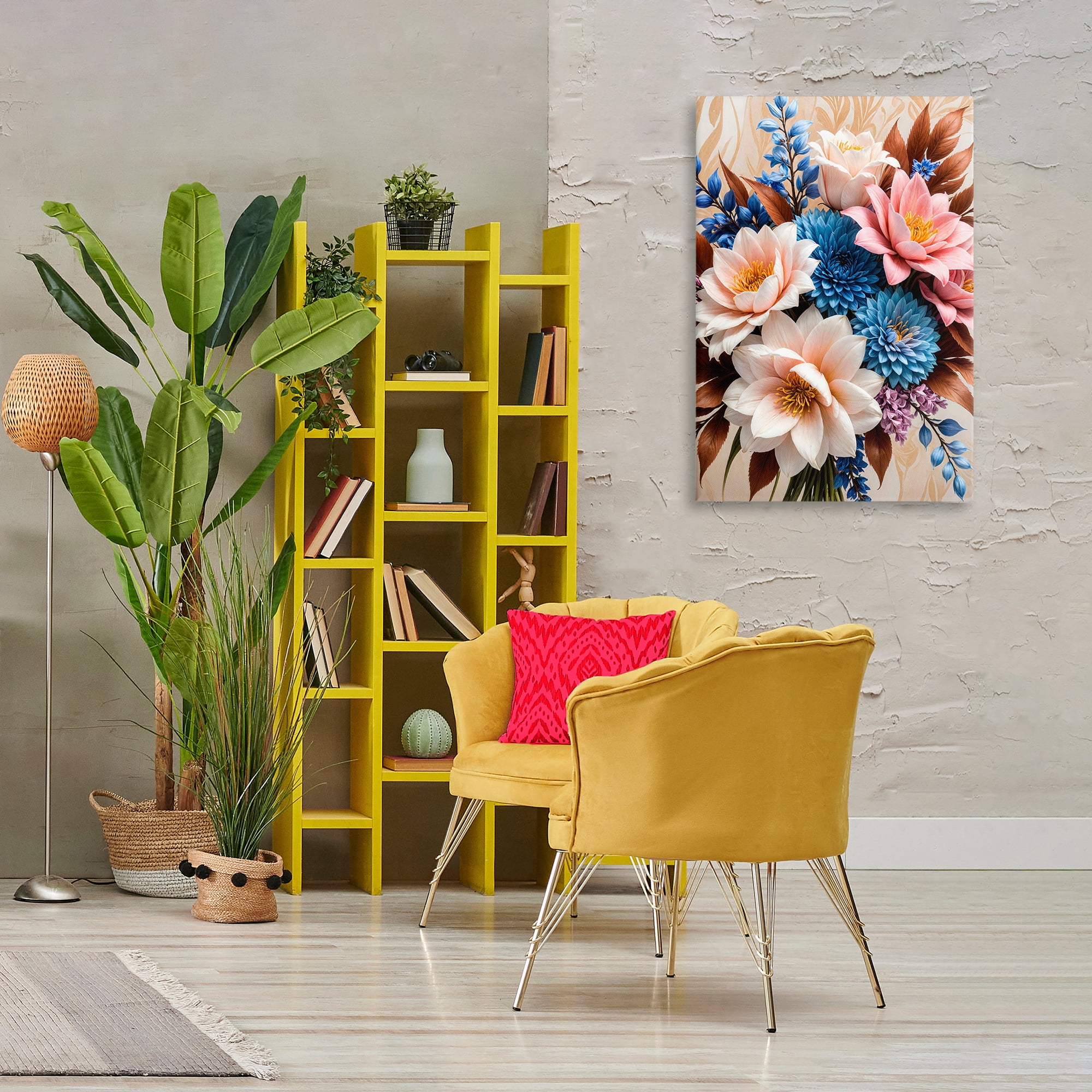 Stupell Industries Pink & Blue Mixed Bouquet Plants & Flowers Painting Wrapped Canvas Art Print Wall Art, 24 x 36