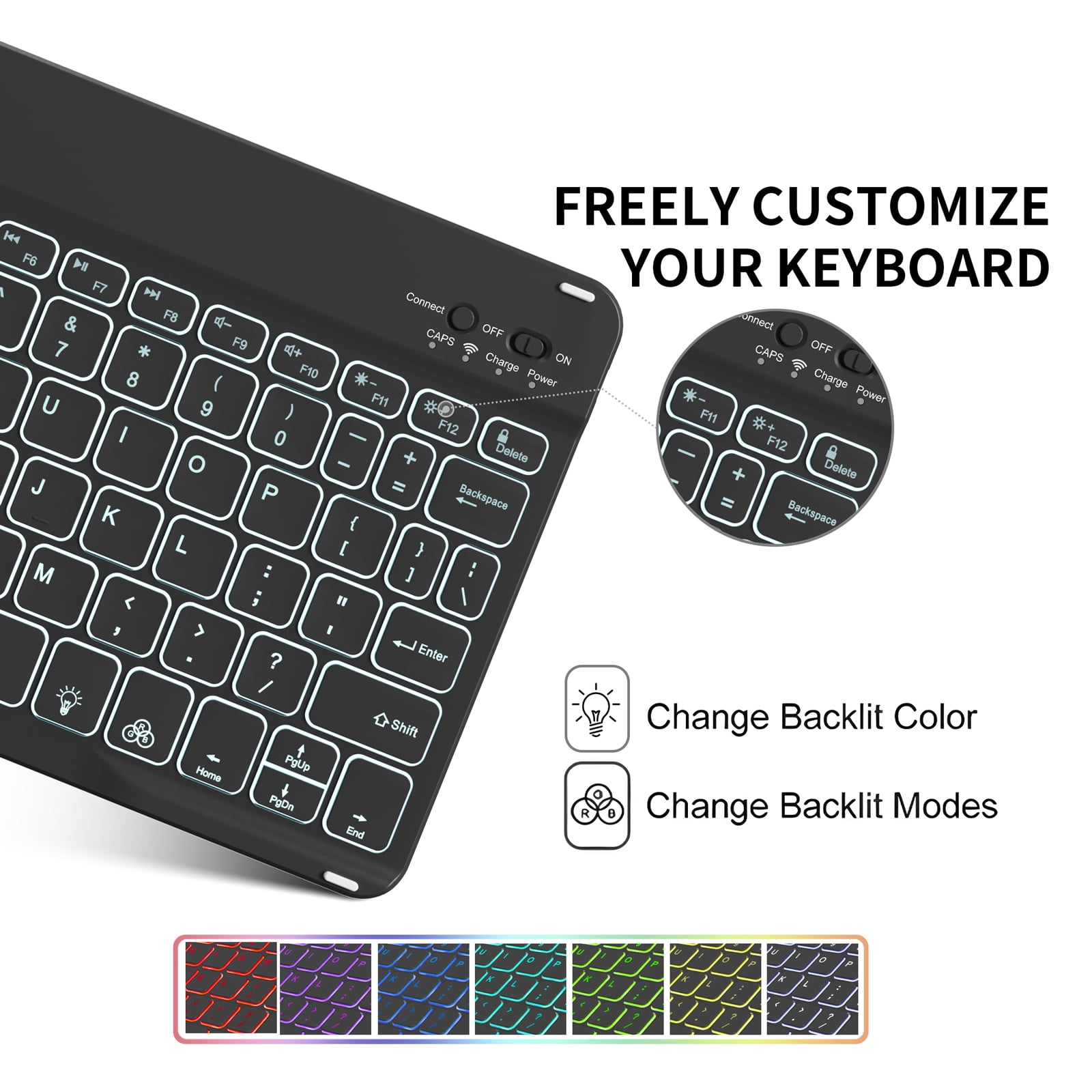 Kenke Case iPad (A16) 11th Generation 11 inch 2025,for iPad 10th Generation 10.9 Inch 2022 with Keyboard - 7 Colors Backlit Wireless Detachable, with Pencil Holder Keyboard Case, (Black)