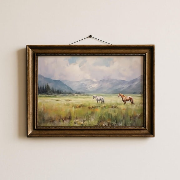 Vintage Landscape Wild Horse Wall Art Farmhouse Wall Art Rustic Wall Art Western Wall Art Western Home Decor Mountain Wall Art Home Decor #265, Unframed Poster Size 8x12