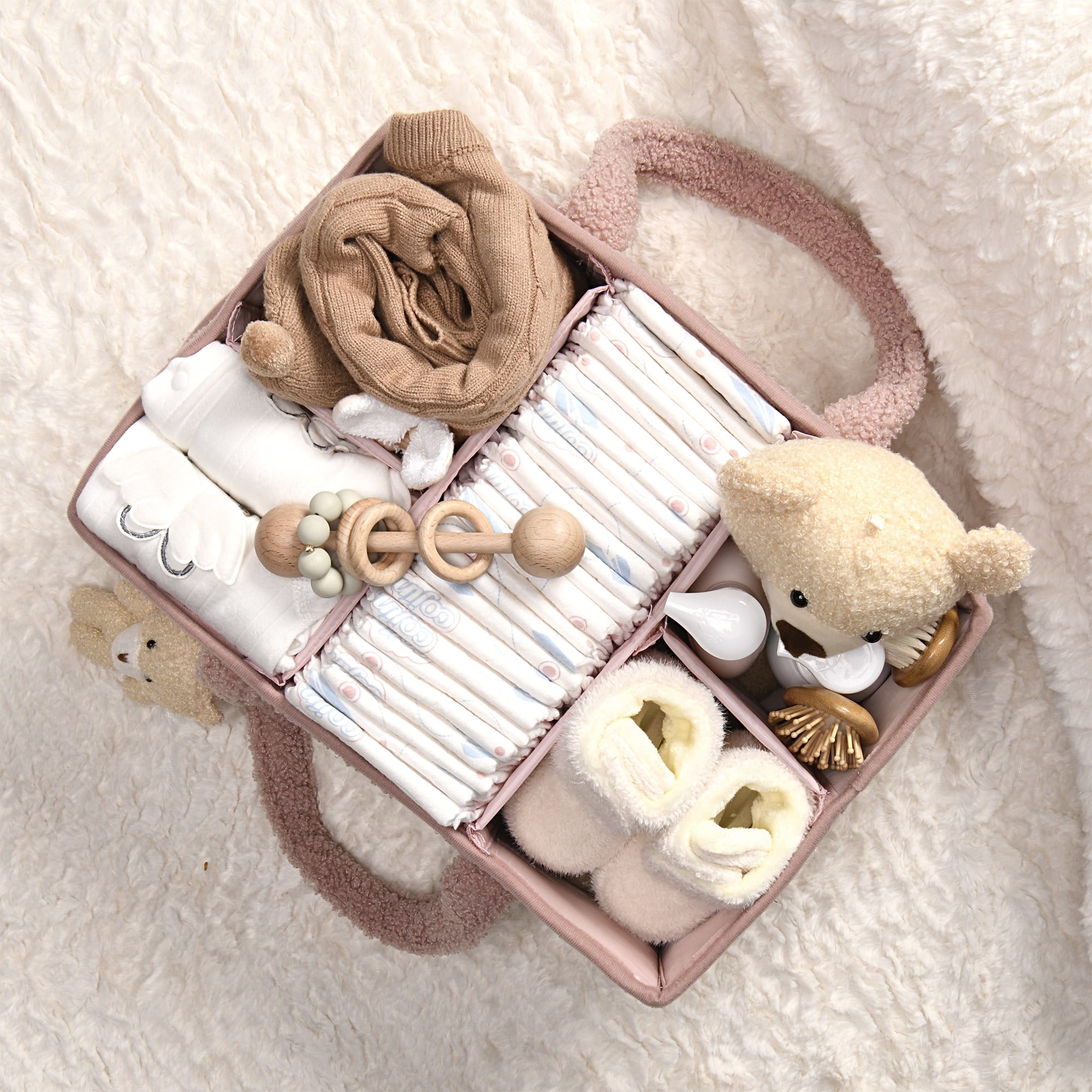 Baby Diaper Caddy Organizer for Changing Table, Portable Nursery Storage Basket Dresser Top