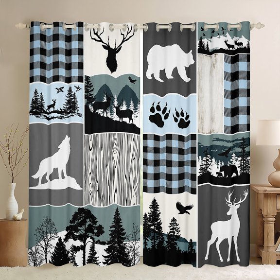 Homewish Rustic Bohemain Tribal Black Out Curtains,Safari Wolves Deer Curtains Pack of 2 (42x63 Each),Blue Gray White Bedroom Curtains For Men Women,Super Cozy Room Decor