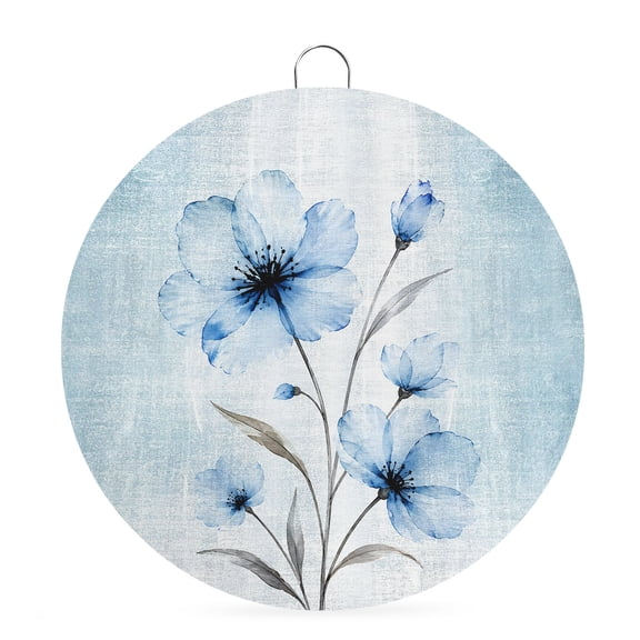 Welcome Sign for Front Door, Light Blue Spring Floral Round Metal Wall Art Wreaths, Vintage Luxury Botanical Outdoor Indoor Wall Hanging Sign for Porch Decor Housewarming Gifts 7.9 Inch