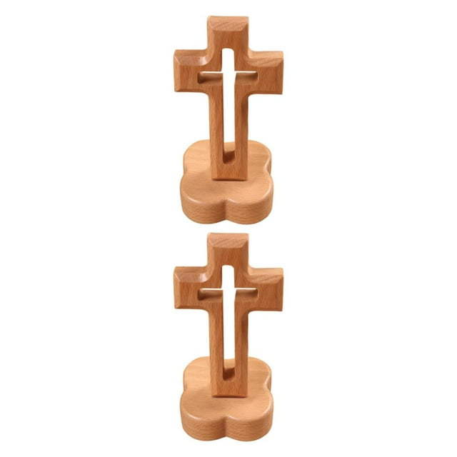 Billuyoard Wooden Cross Ornament Collectible Figurines for Decor Home Church base en forma de flor 12x7x2cm 2Conjunto