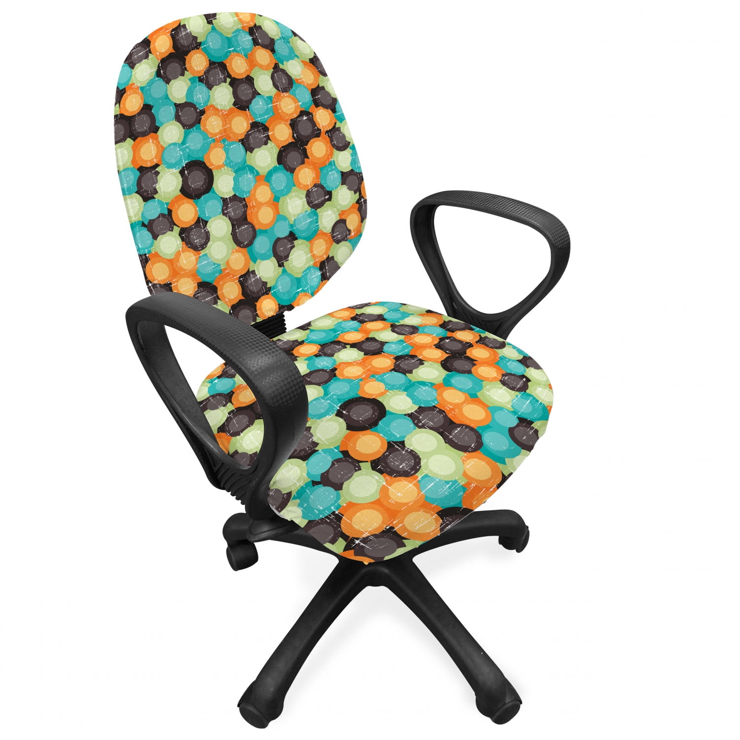 Geometric Office Chair Slipcover, Grunge Colorful Circles with Effects Odd Disc Shaped Ovals