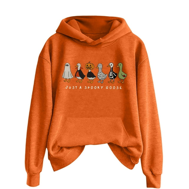 Just A Goose Sweat à Capuche Imprimé Graphique Halloween Couleur Unie Automne Hiver pour Femmes avec Poche
