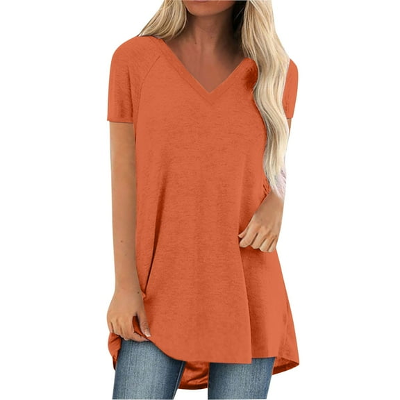 Endives Women's Short Sleeve T-shir Summer Tops Plus Size Shirts V Neck High Casual Tunic Tops