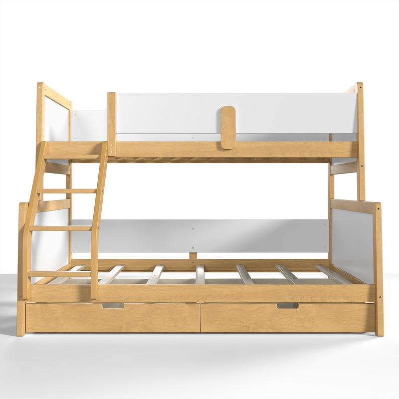 Convertible Twin XL-Over-Queen Wood Bunk Bed Split into 2 Platform Beds, Storage Kids Bed Frame with Under-Bed Drawers
