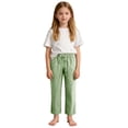 thumbnail image 6 of OGLCCG Cotton Linen Pants for Girls Elastic High Waist Straight Leg Trousers with Pockets Summer Lightweight Casual Comfy Yoga Pants 4-14 Years, 6 of 8
