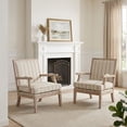 thumbnail image 3 of Dayalane French country Stripe Accent Set of 2, Linen Upholstered Reading Chair with Removable Cushion & Solid Wood Frame Lounge Armchair for Living Room Reception Room Bedroom,Khaki Stripe, 3 of 10