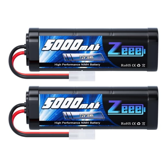 Zeee Batterie 7.2V 5000mAh NiMH avec Prise Tamiya Pack de Batterie Rechargeable 6 Cellules Haute Puissance pour Voiture RC Camion Truggy Buggy Associé HPI Losi Kyosho