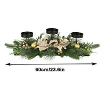 23.6 Inch Christmas Centerpiece with 3 Candle Holders Xmas Tabletop Decor with Christmas Balls, Bows, Berries and Artificial Pine Needles for Home Holiday Party Mantel Decorations