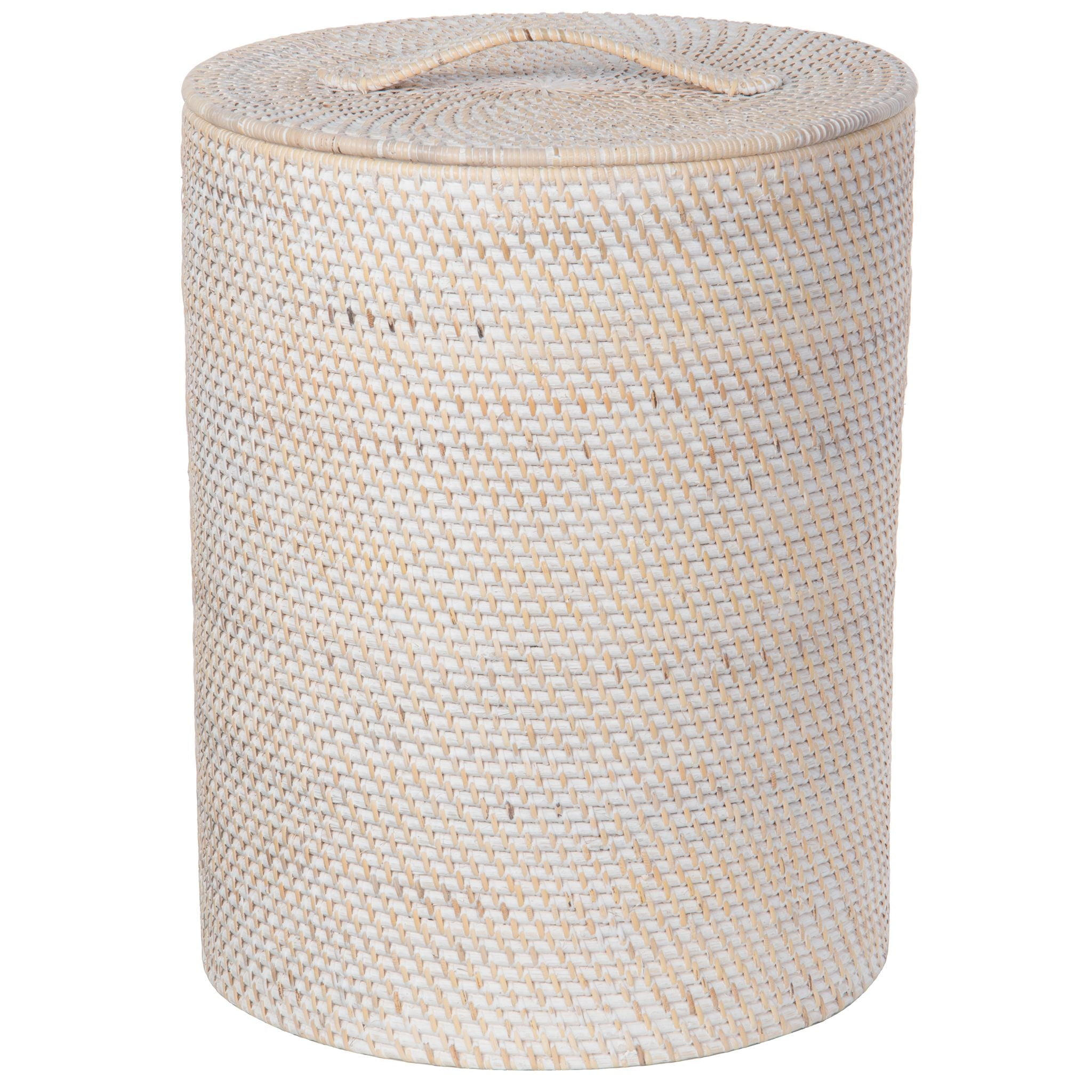 Kouboo Loma Round Rattan Hamper, Handmade Wicker Laundry Basket with Lid & Removable Liner, Honey Brown