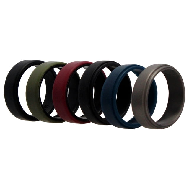 Juego de anillos de boda de silicona de 2 capas biselados de 8 mm - Azul de ROQ para hombres - Anillo de 6 x 16 mm