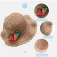 thumbnail image 3 of Conjunto de sombrero de paja y bolso de paja con protección solar para niños con circunferencia de la cabeza de 50-54 cm, linda decoración de fresa, sombrero para el sol de veranoCaqui, 3 of 5