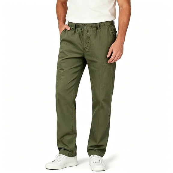 Eltusu Men's Cargo Pants, Elastic Waistband Casual Athletic Straight Legs Pants with Pockets Army Green Size 3XL
